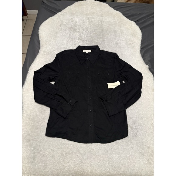 Jones New York Tops - New Jones New York Sport Women's Black Cotton Roll Up Button Shirt Size XL Top